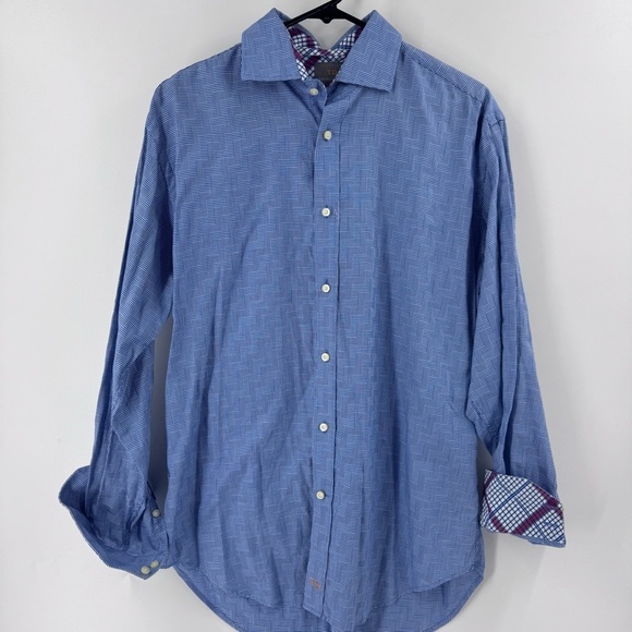 Thomas Dean Blue and Pink Casual Button Down Shirt - Picture 1 of 7